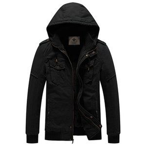 WenVen Mens Black XL Winter Jacket Fleece Lined Removable Hood Military Style